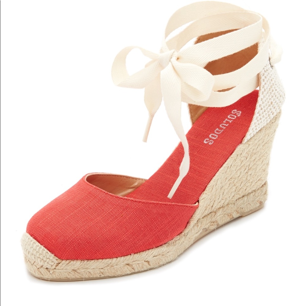 Soludos- Tall Wedge Espadrilles in Coral